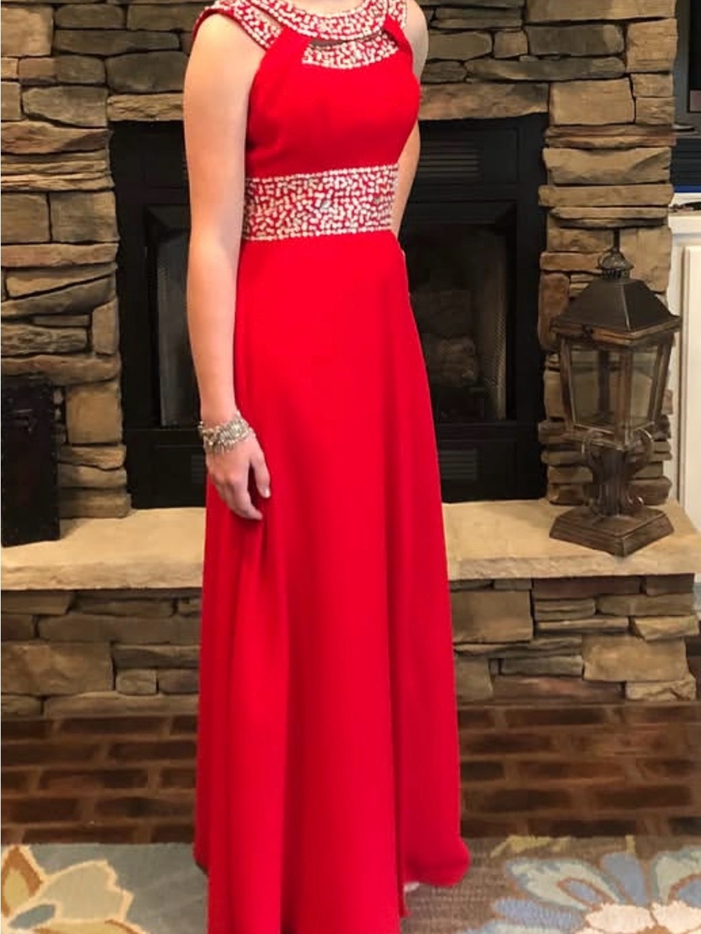 Red Embellished Waist and Neckline Dress